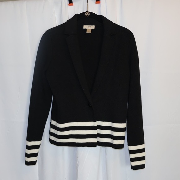 Loft Sailor Knit Jacket Black with White Stripes, One Button Front, Size XS - Picture 4 of 12